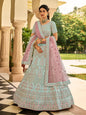 Myra Sea Blue Organza Embroidered Lehenga Choli