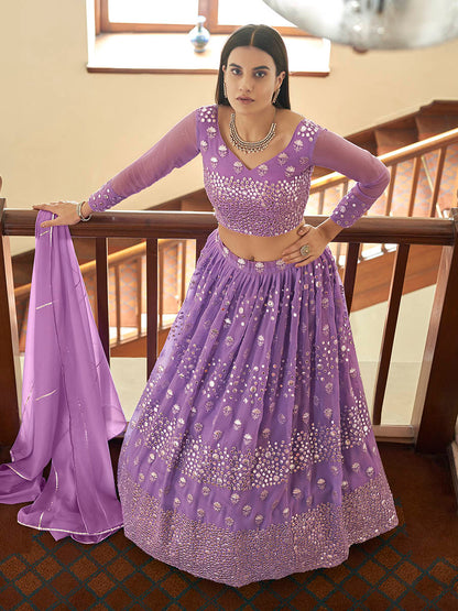 Myra Lilac Georgette Embroidered Lehenga
