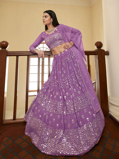 Myra Lilac Georgette Embroidered Lehenga