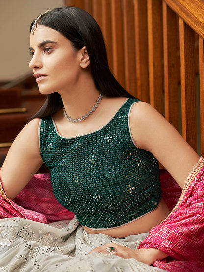 Myra Grey Organza Embroidered Lehenga