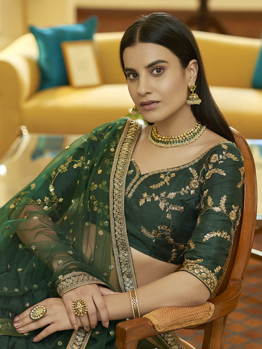 Myra Green Art Silk Embroidered Lehenga