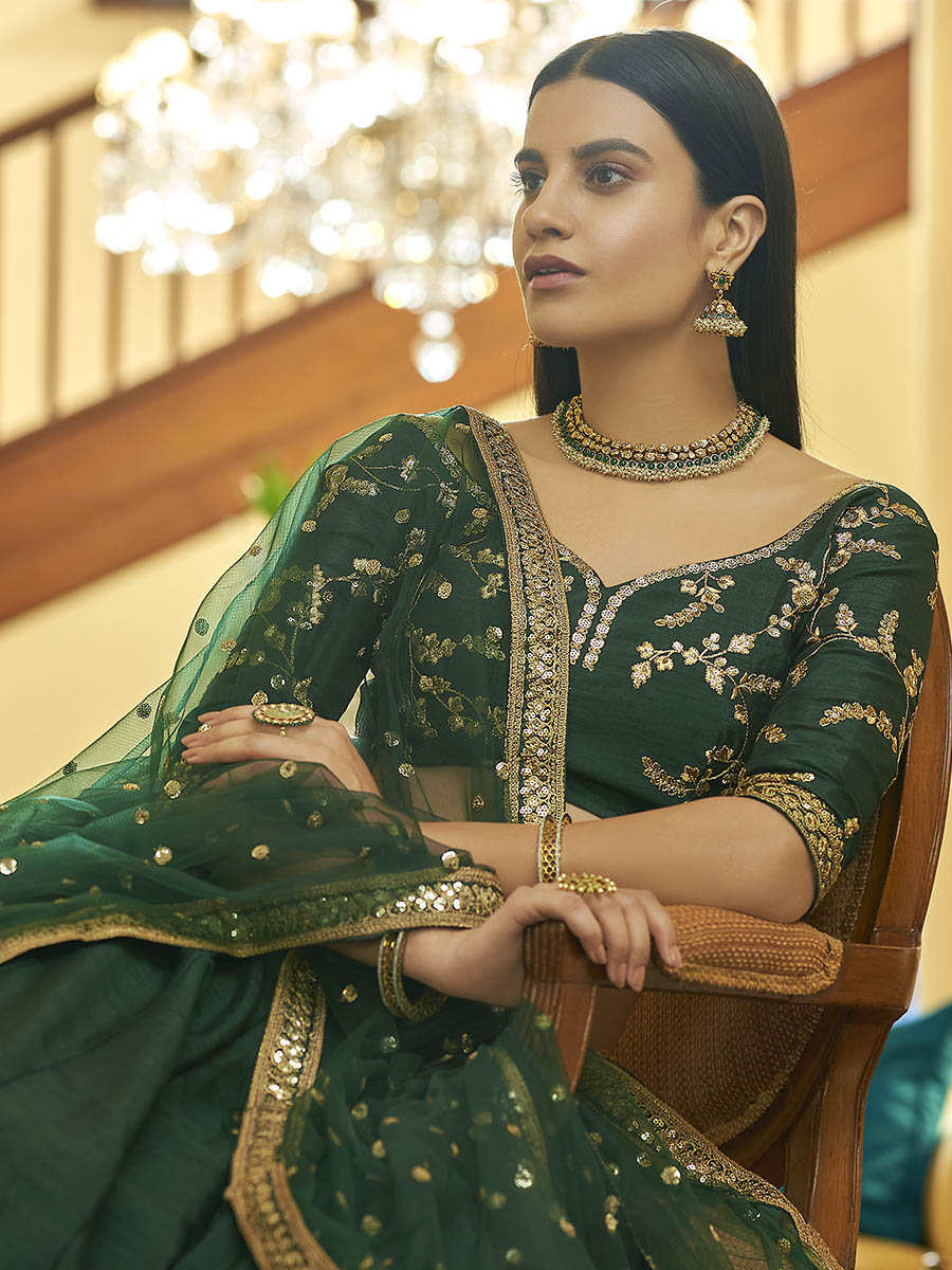 Myra Green Art Silk Embroidered Lehenga