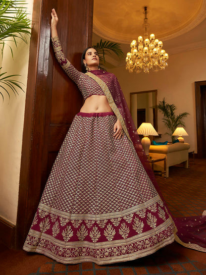 Myra Maroon Crepe Embroidered Lehenga