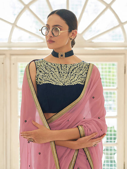 Myra Peach Embroidered Georgette Fancy Saree