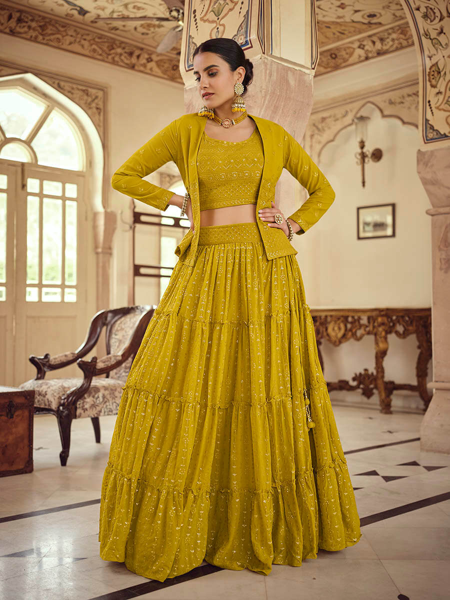 Myra Mustard Yellow georgette Designer Suit