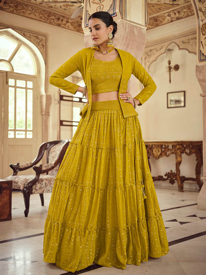 Myra Mustard Yellow georgette Designer Suit