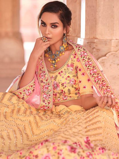 Myra Light Yellow Designer Hand work Lehenga