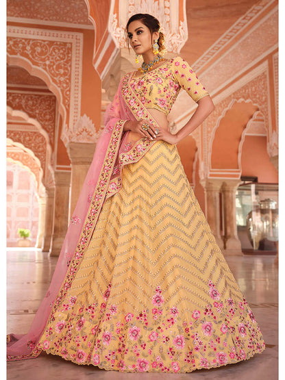 Myra Light Yellow Designer Hand work Lehenga