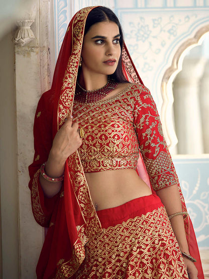 Myra Red Gorgette Embroidered Lehenga