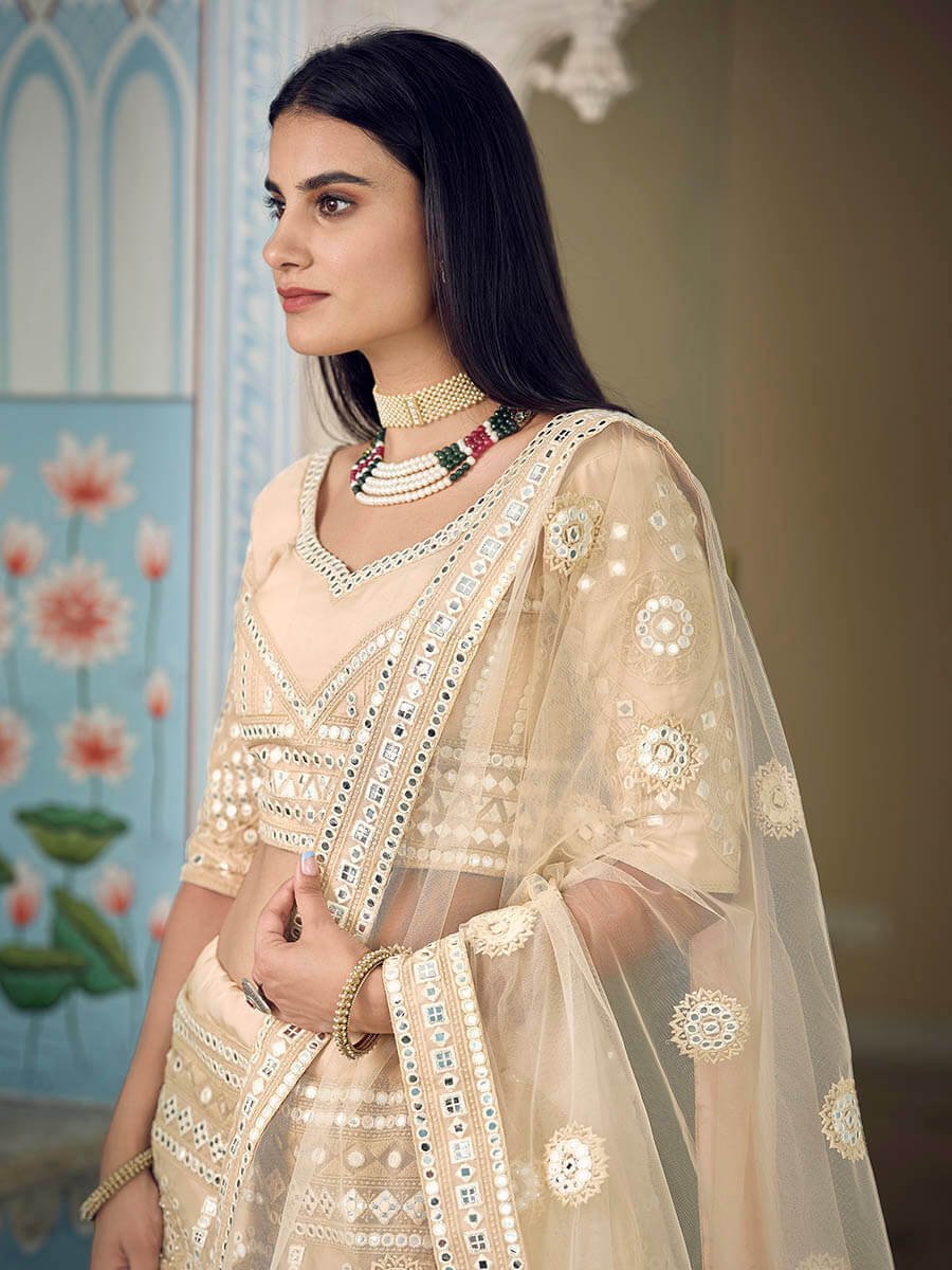Myra Cream Organza Embroidered Lehenga