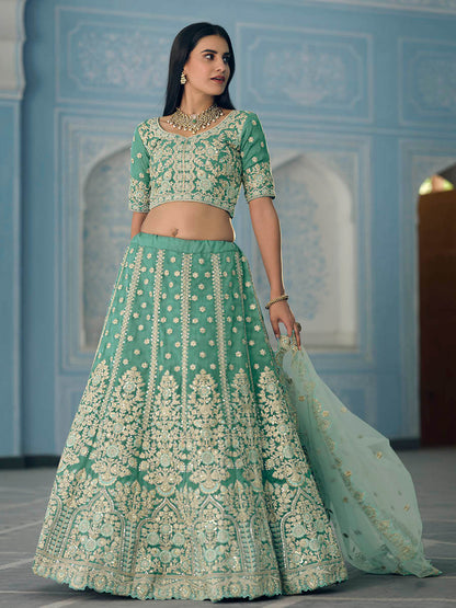 Myra Turquiose Organza Embroidered Lehenga