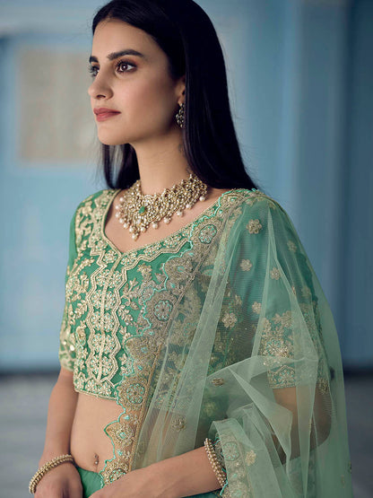 Myra Turquiose Organza Embroidered Lehenga