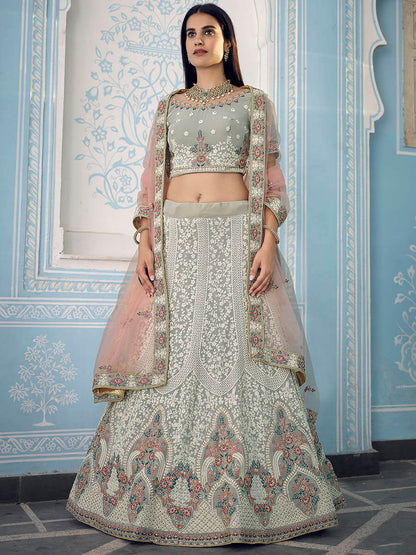 Myra Grey Gorgette Embroidered Lehenga