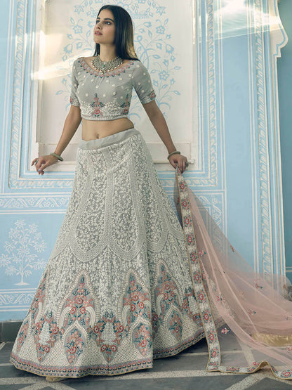 Myra Grey Gorgette Embroidered Lehenga