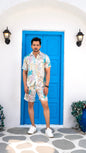 Noroke Sustainable fabric | Linen Satin Linen Blue Leaf Co-ord Set Men
