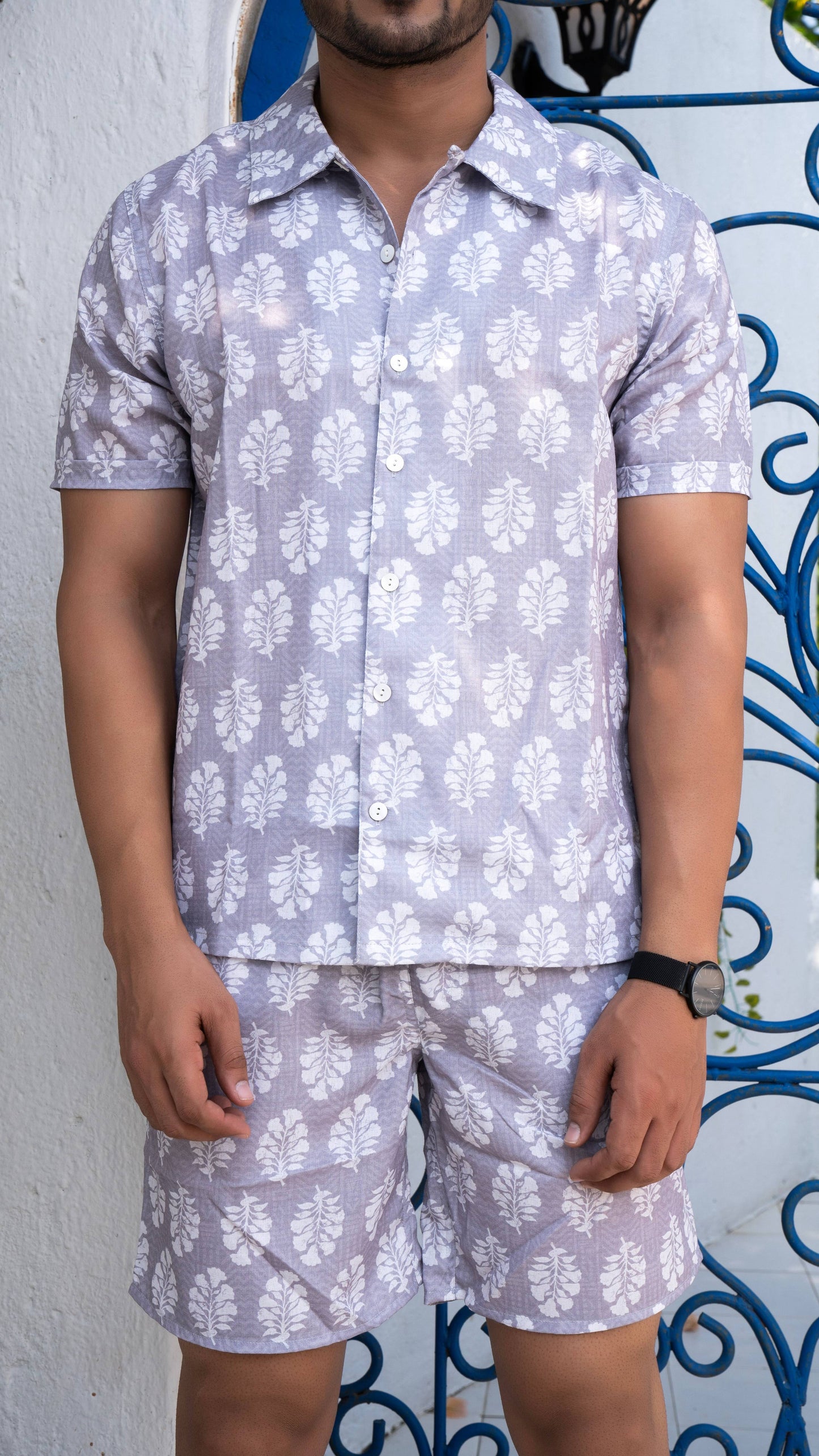 Noroke Sustainable fabric | Linen Cotton Linen Leaf Printed Co-ord Set Men