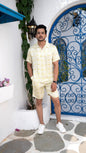 Noroke Cotton Satin White Chartreuse Co-ord Set Men