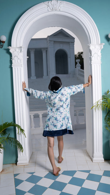 Noroke Sustainable fabric | Mushroom Bemberg Double Collar Tunic Dress - White Blue