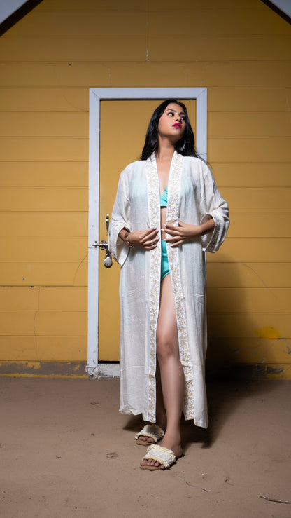 Noroke Sustainable fabric | Handloom Lurex Gold Silver Cover Up Kaftan - Gold Silver