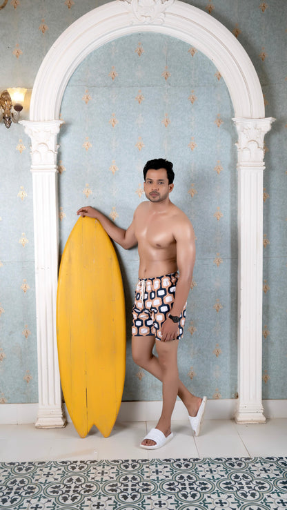 Noroke Sustainable fabric | Poly elastane Nude Patterned Men Swim Shorts