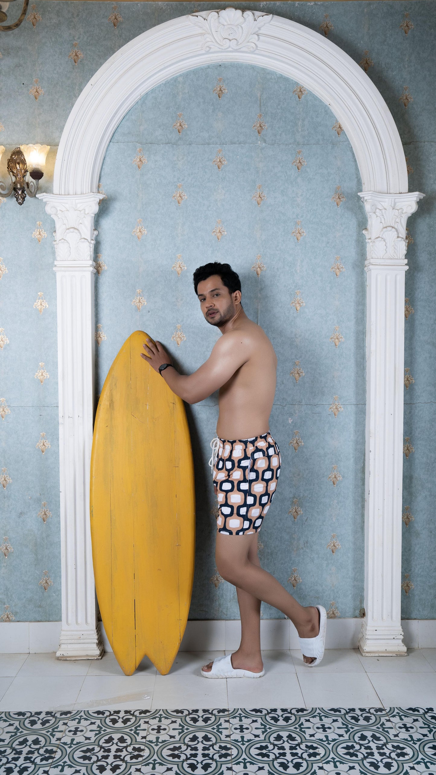 Noroke Sustainable fabric | Poly elastane Nude Patterned Men Swim Shorts