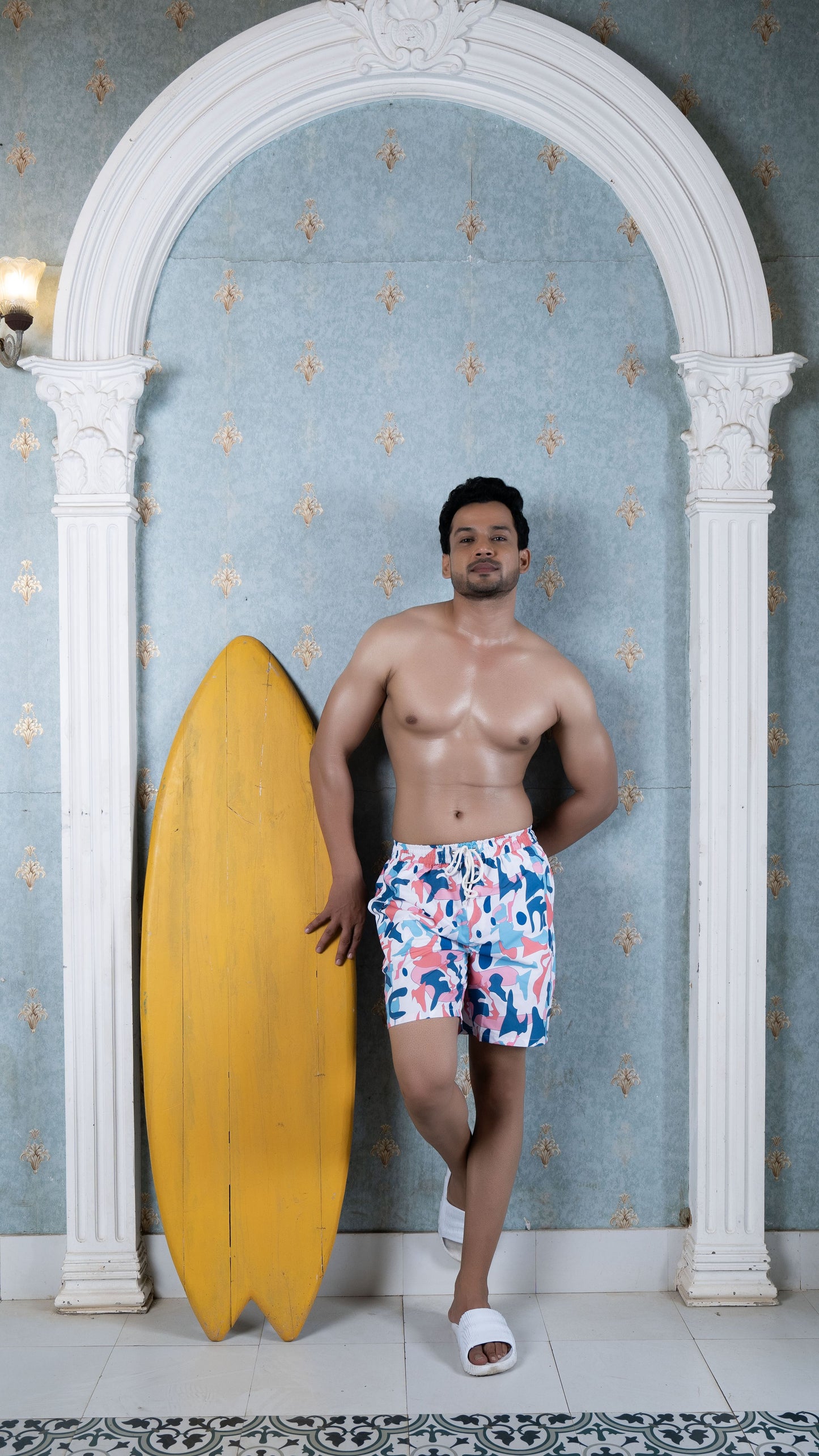 Noroke Sustainable fabric | Poly elastane Geometric Patterned Men Board Shorts