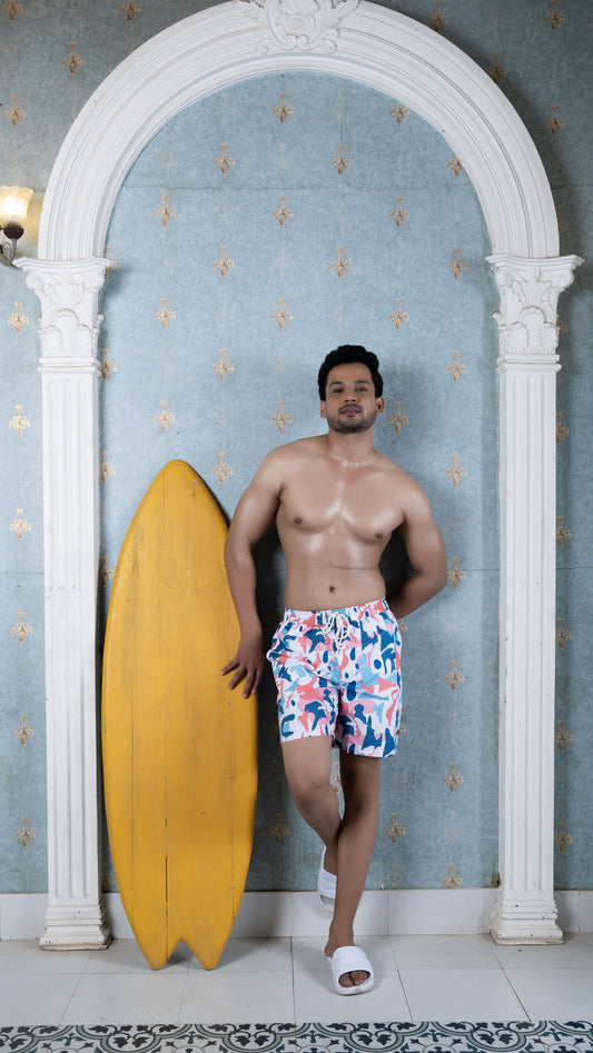 Noroke Sustainable fabric | Poly elastane Geometric Patterned Men Board Shorts