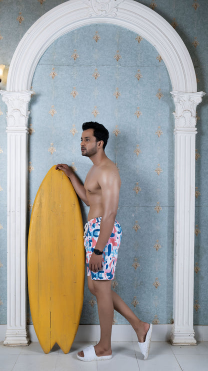 Noroke Sustainable fabric | Poly elastane Geometric Patterned Men Board Shorts