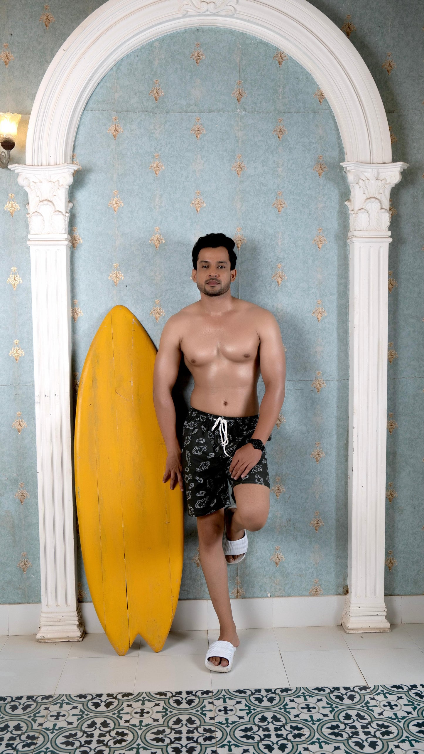 Noroke Sustainable fabric | Poly elastane Fish Patterned Men Board Shorts