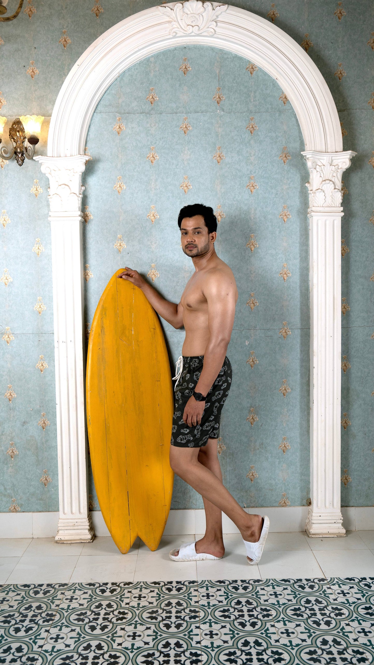 Noroke Sustainable fabric | Poly elastane Fish Patterned Men Board Shorts