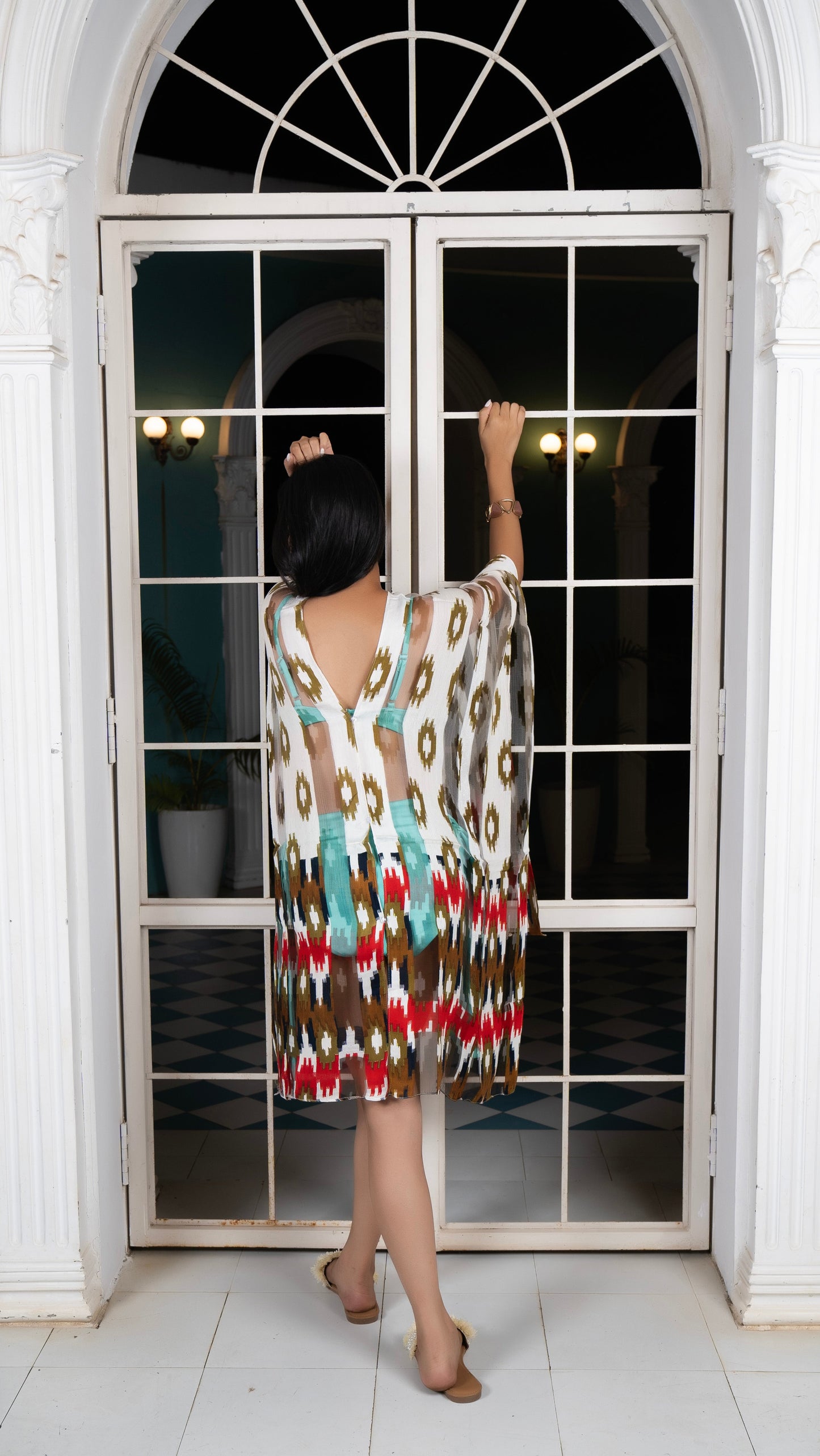 Noroke Silk Ikat Silk Beachwear Cover Up - Ikat Print