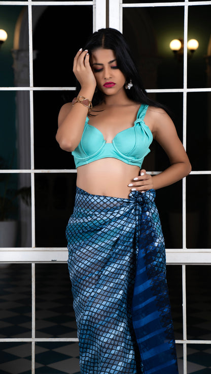 Noroke Silk Metallic Sheen Silk Sarong - Blue