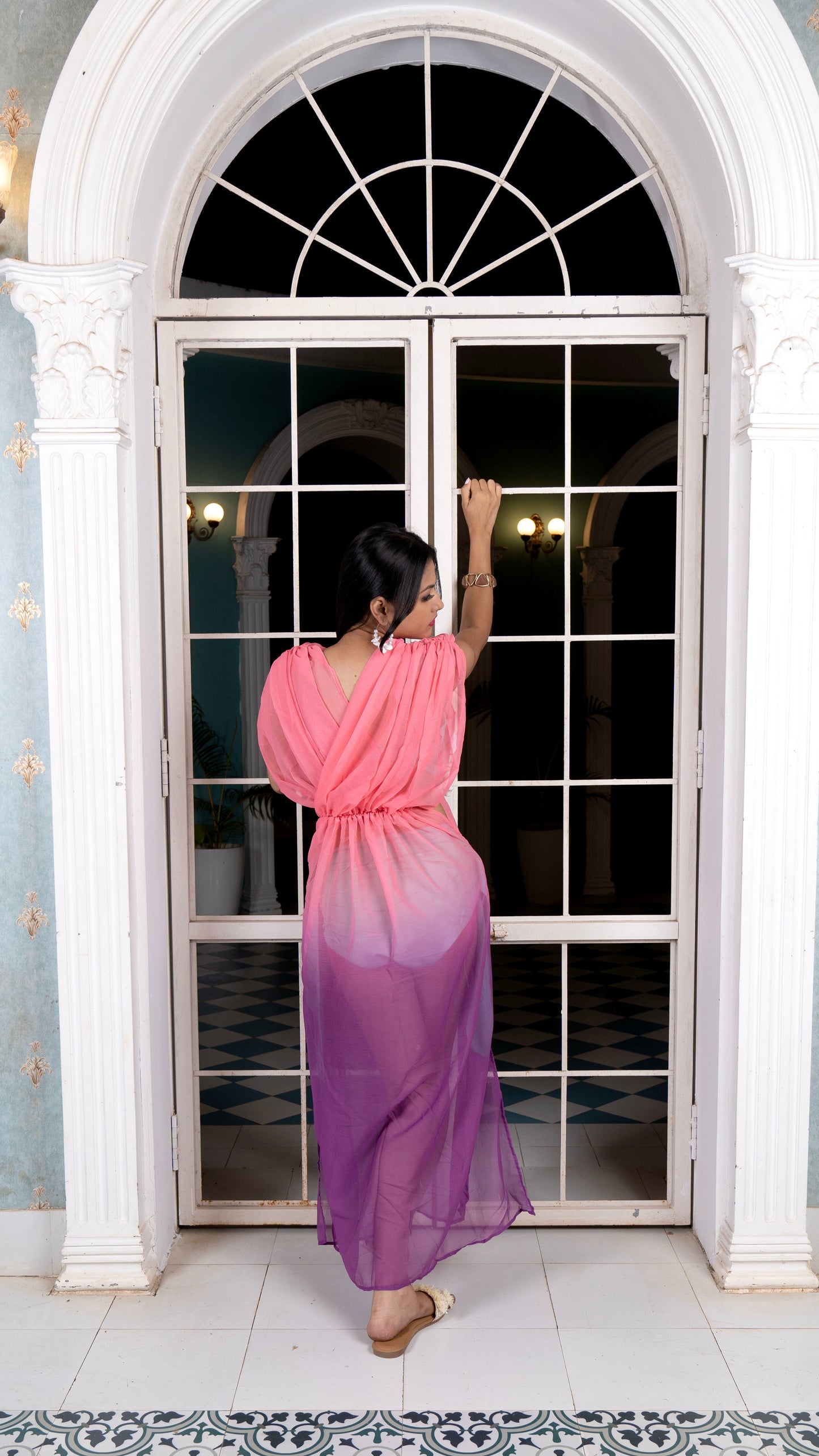 Noroke Flat Sheer Sheer Wrap Beachwear Cover Up Dress - Ombre