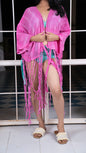 Noroke Crepe Fringes Beachwear Cover Up - Pink