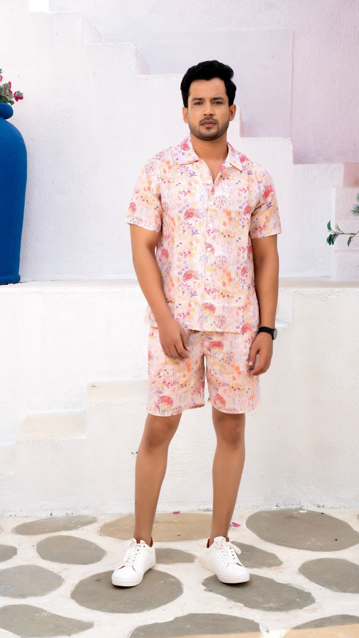 Noroke Linen White Floral Co-ord Set Men