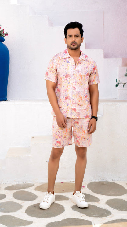 Noroke Linen White Floral Co-ord Set Men