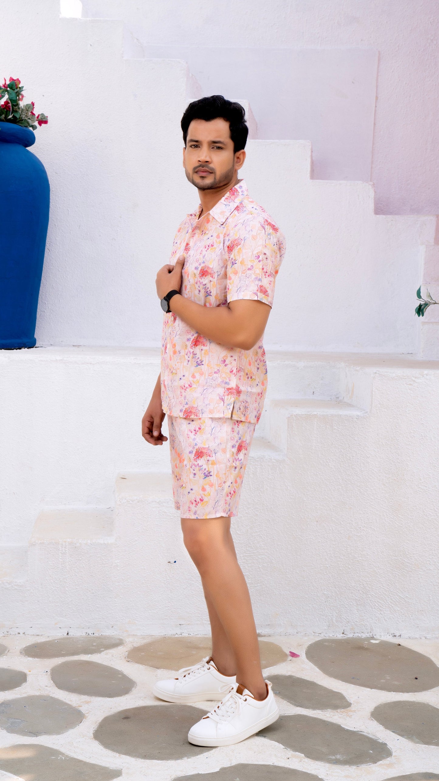 Noroke Linen White Floral Co-ord Set Men