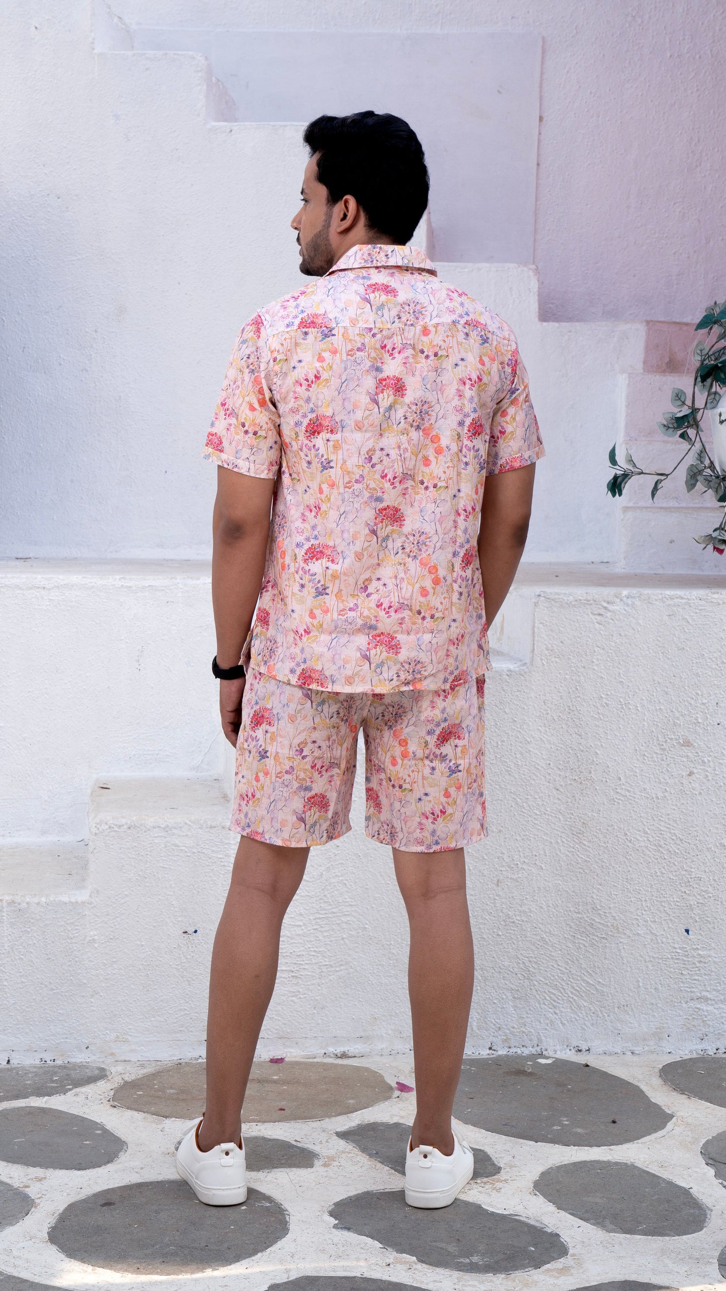 Noroke Linen White Floral Co-ord Set Men