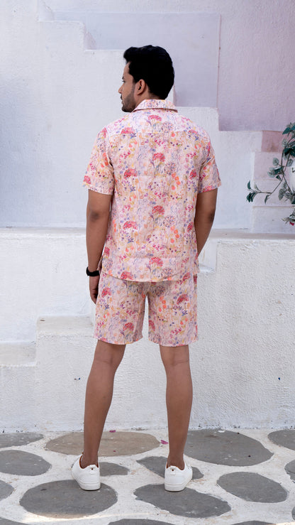 Noroke Linen White Floral Co-ord Set Men