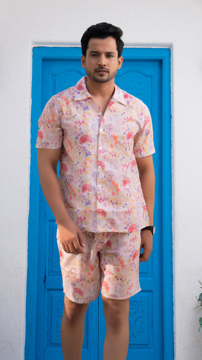 Noroke Linen White Floral Co-ord Set Men