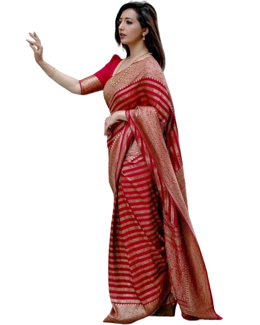 Vamika Weaving Banarasi Jacquard Red Kanjivaram Saree