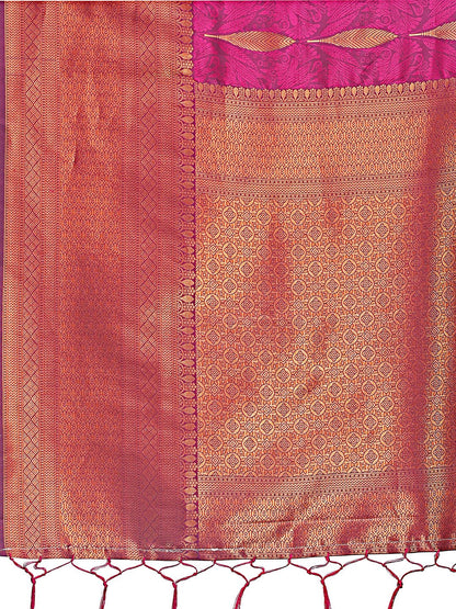 Shree Shyam Fashion Purple Linen Cotton Saree with Golden Zari Leaf Woven Design & Rich Pallu - Festive Wear | Office Look | Soft Drape