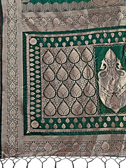 Shree Shyam Fashion Graceful Green Banarasi Silk Saree with Silver Zari - Perfect Ethnic Wear for Weddings & Festive Moments