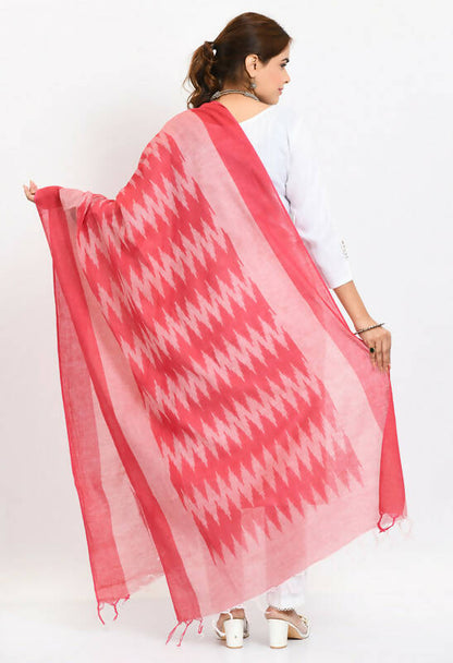 Mominos Fashion Moeza Women's Handloom Cotton Ikkat Pink Dupatta