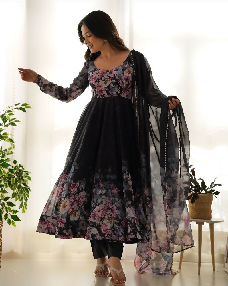 Joban Fashion Black Kurta Set Organza Sequin Embroidery Work