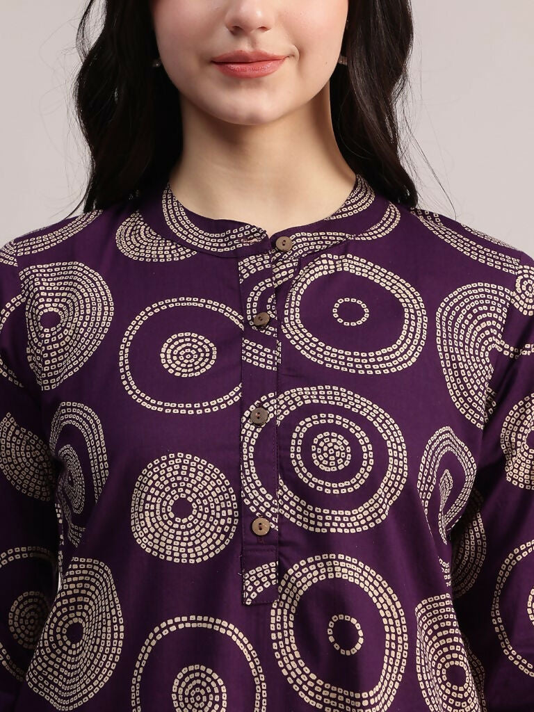 Aavyora Women's Purple Abstract Printed Pure Cotton Co-ord Set