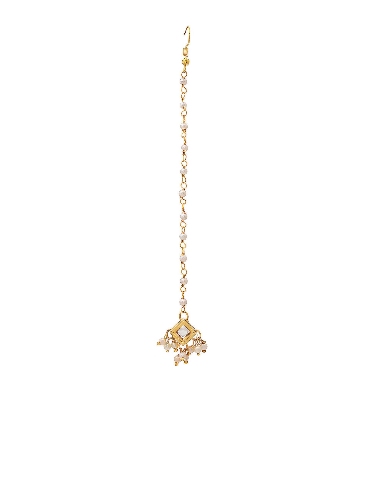 Ruby Raang Gold Square with Pearls Kundan Maang Tikka