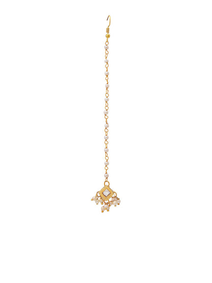 Ruby Raang Gold Square with Pearls Kundan Maang Tikka