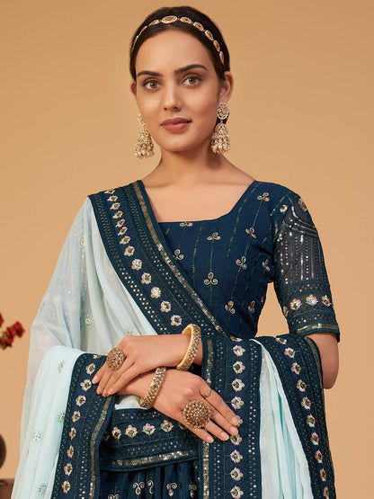 Myra Morepeach Georgette Embroidered Designer Lehenga