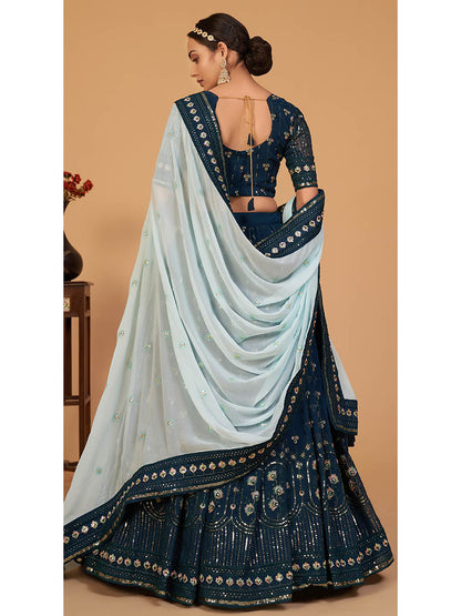 Myra Morepeach Georgette Embroidered Designer Lehenga